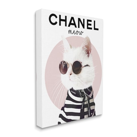 Stupell Industries Chic Kitty Cat Meow Glam Fashion Pink Circle Canvas Wall Art